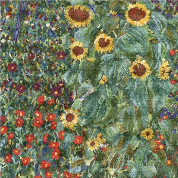 DMC Set punto croce "Giardino del contadino con girasoli di Gustav Klimt", schema di conteggio, 28,5x28,5cm