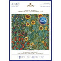 DMC Kruissteekset "Boerderijtuin met zonnebloemen van Gustav Klimt", telpatroon, 28,5x28,5cm