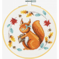 DMC counted cross stitch kit with hoop "Folk Squirrel", diam.18ccm, DIY