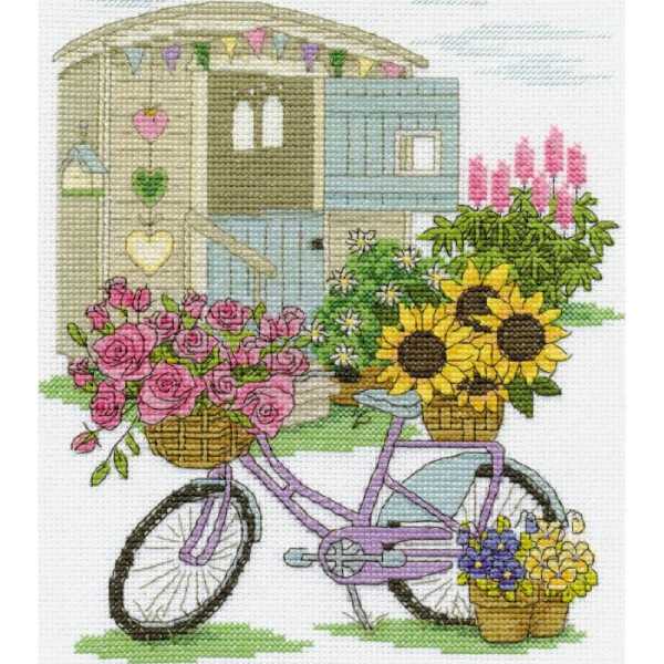 DMC counted cross stitch kit "Flowery Bicycle", 20x25cm, DIY