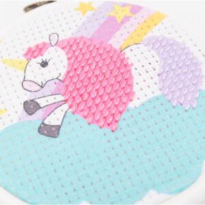 DMC stamped half stitch kit with plastic hoop "Rainbow Pony", 18x18cm, DIY