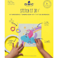 DMC Набор половинных стежков с пластиковым пяльцами для вышивания Радужный пони, 18x18 см, ткань с принтом
