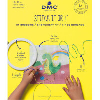 DMC Halbstich Set mit Kunststoff-Stickrahmen "Drache", 18x18cm, Stoff bedruckt