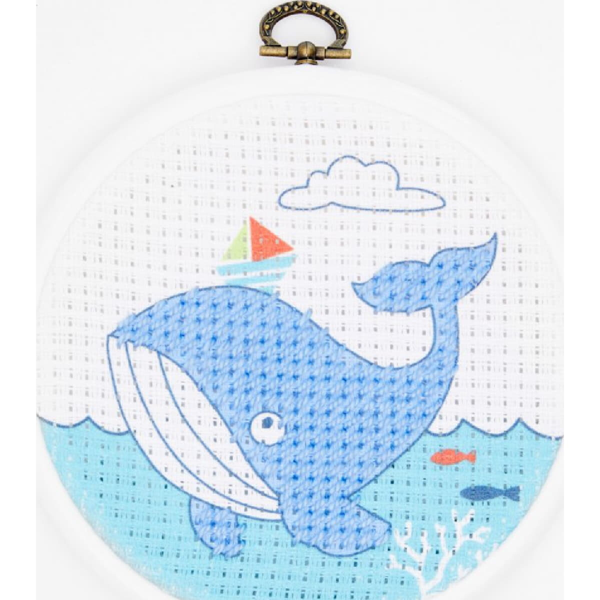 DMC stamped half stitch kit with plastic hoop "Whale...