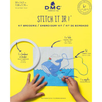 DMC Juego de media puntada con aro de plástico para bordar "Ballena", 18x18cm, tela impresa