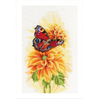 Lanarte Set punto croce "Fluttering Peach Butterfly Count Fabric", modello di conteggio, 22x33cm