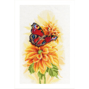 Lanarte counted cross stitch kit "Fluttering peachcock butterfly Aida", 22x33cm, DIY