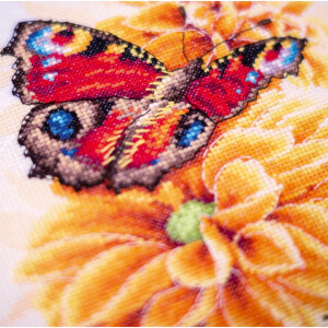 Lanarte Set punto croce "Fluttering peach butterfly Aida", schema di conteggio, 22x33cm