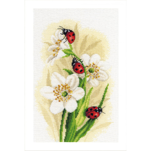Lanarte counted cross stitch kit "Ladybug parade Evenweave", 22x33cm, DIY