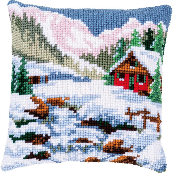 Подушка для вышивания крестом Vervaco "Зимний пейзаж", предварительно нарисованный дизайн вышивки, 40x40см