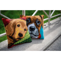 Vervaco stamped cross stitch kit cushion "Schläfriger kleiner Hund", 40x40cm, DIY