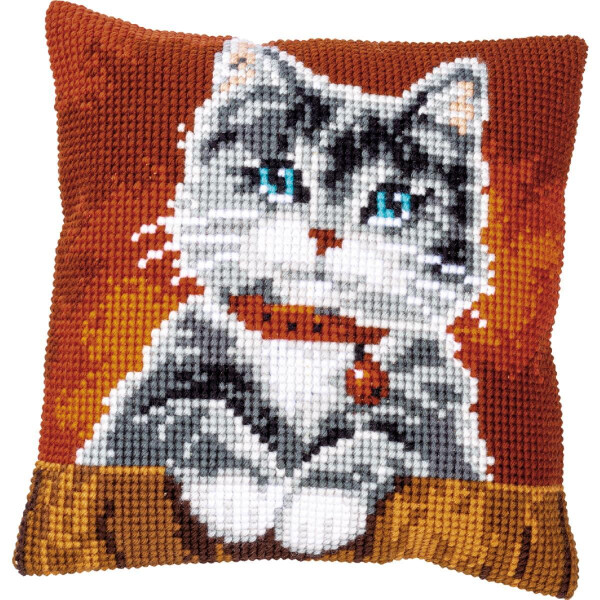 Vervaco stamped cross stitch kit cushion "Katze mit Halsband", 40x40cm, DIY