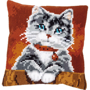 Vervaco stamped cross stitch kit cushion "Katze mit...