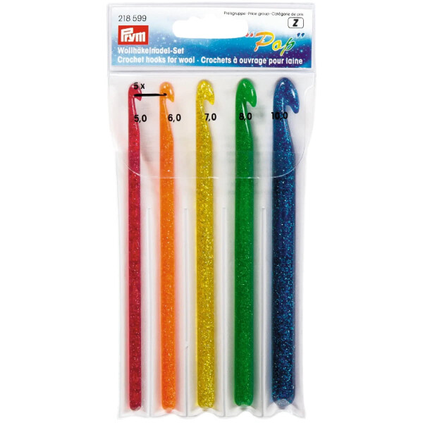 Набор крючков для вязания Prym 5 Pop, пластик, размеры: 5, 6, 7, 8, 10 мм, длина 18см