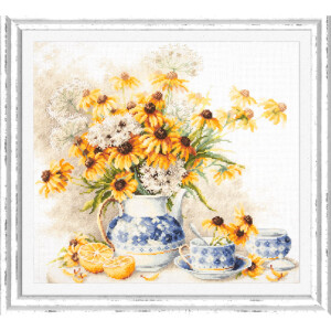 Magic Needle Zweigart Edition counted cross stitch kit "Flower Tea", 40x35cm, DIY
