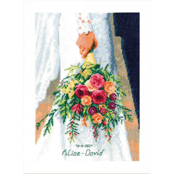 Vervaco Set punto croce "Bridal bouquet", schema di conteggio, 21x29cm