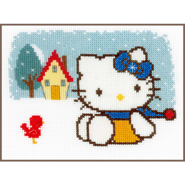 Vervaco counted cross stitch kit "Hello Kitty Winter", 18x13cm, DIY