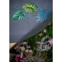 Vervaco stamped cross stitch kit tablechloth "Botanische Blätter", 80x80cm, DIY