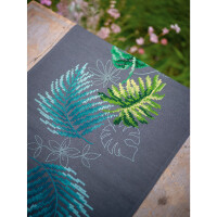 Vervaco stamped cross stitch kit tablechloth "Botanische Blätter", 38x138cm, DIY