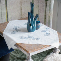 Vervaco stamped satin stitch kit tablechloth "Zimmerpflanzen", 80x80cm, DIY