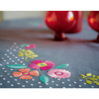 Vervaco Tischdecke Plattstich Set "Feurige Blumen", Stickbild vorgezeichnet, 80x80cm