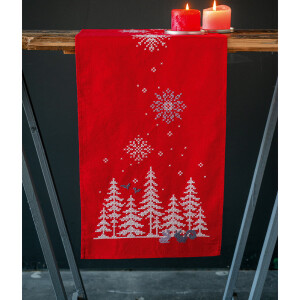 Vervaco stamped cross stitch kit tablechloth "Weihnachtsbäume und Waldtiere", 30x105cm, DIY
