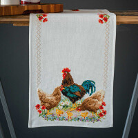 Vervaco counted cross stitch kit tablechloth "Hahn und Henne", 32x84cm, DIY