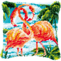 Vervaco stamped latch hook kit cushion "2 rosa Flamingos", 40x40cm, DIY