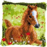Vervaco Cojín anudado "Frolicking foal", dibujo anudado pre-dibujado, 40x40cm