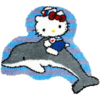 Vervaco Gevormde geknoopte vloerkleed "Hello Kitty en Dolfijn", voorgetekende geknoopte afbeelding, 70x70cm