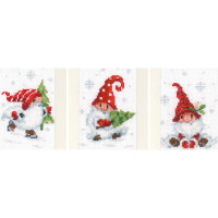 Vervaco Set de cartes de vœux au point de croix "Gnomes de Noël dans la neige" Set de 3, motifs à compter, 10,5x15cm