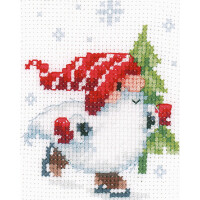Vervaco counted cross stitch kit greeting cards "Christmas gnomes in the snow" Set of 3, 10,5x15cm, DIY