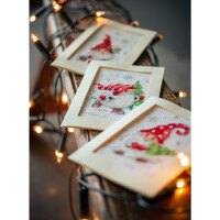 Vervaco Набор для вышивания крестом Поздравительные открытки "Рождественские гномы в снегу" Набор из 3, счетная схема, 10,5x15см