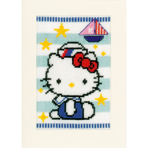 Vervaco counted cross stitch kit greeting cards "Hello Kitty Marine II" Set of 3, 10,5x15cm, DIY