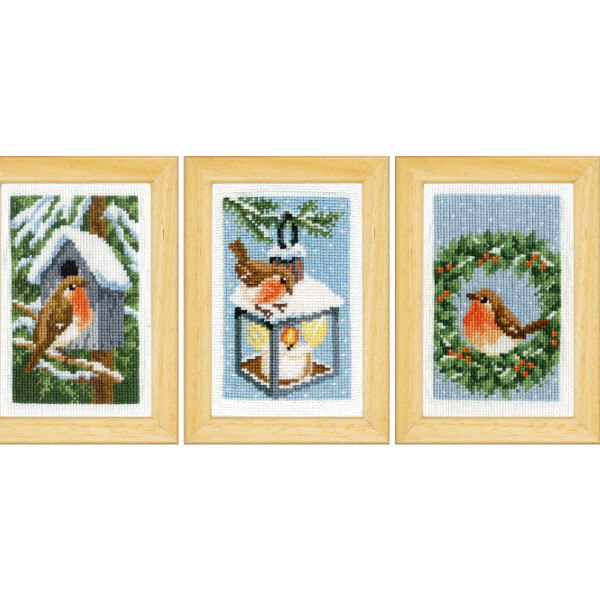 Vervaco Set punto croce "Robin in Winter" Set di 3, schemi di conteggio, 8x12cm