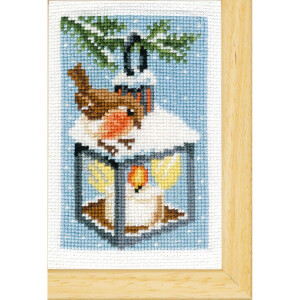 Vervaco counted cross stitch kit "Robins in Winter" Set of 3, 8x12cm, DIY