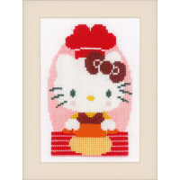 Vervaco counted cross stitch kit "Hello Kitty in the bakery" Set of 3, 8x12cm, DIY
