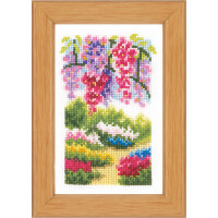 Vervaco counted cross stitch kit "In my garden" Set of 3, 8x12cm, DIY