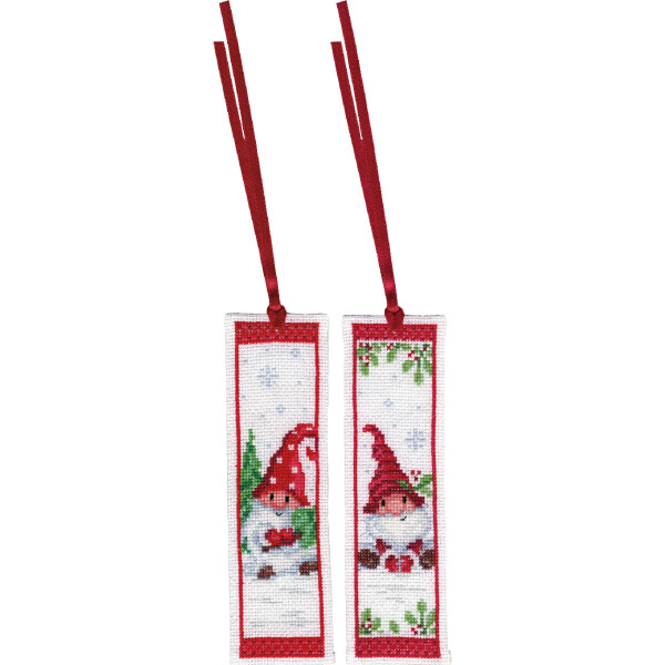 Vervaco bookmark counted cross stitch kit "Christmas gnomes" Set of 3, 6x20cm, DIY