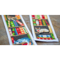 Vervaco bookmark counted cross stitch kit "Cats in bookshelf" Set of 3, 6x20cm, DIY