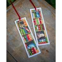 Vervaco bookmark counted cross stitch kit "Cats in bookshelf" Set of 3, 6x20cm, DIY