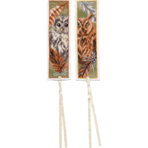 Vervaco Набор для вышивания крестом "Совы с перьями" Комплект из 2 закладок, счетный крест, 6х20см