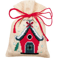 Vervaco herbal bags counted cross stitch kit "Christmas bird and house" Set of 3, 8x12cm, DIY