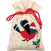 Vervaco Juego de punto de cruz de bolsa de hierbas "Christmas Bird and Cottage" Juego de 3, patrón de conteo, 8x12cm