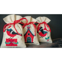 Vervaco Набор для вышивания крестом "Рождественская птица и домик" Комплект из 3, счетный крест, 8x12 см
