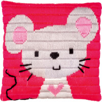 Vervaco stamped long stitch kit cushion "Kleine Maus", 25x25cm, DIY