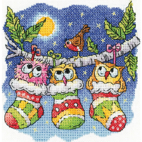 Heritage counted cross stitch kit Aida "A Christmas Hoot", BFCH1587-A, 10,5x10,5cm, DIY