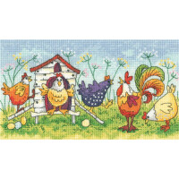 Heritage counted cross stitch kit Aida "Happy Hens (A)", BFHH1297-A, 20x11cm, DIY