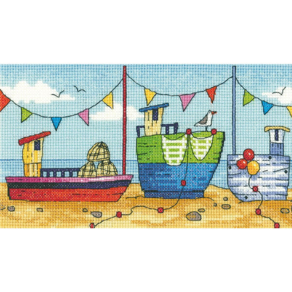Heritage counted cross stitch kit Aida "Boats (A)", BSBO1277-A, 20x11cm, DIY