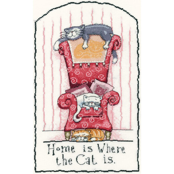 Heritage counted cross stitch kit Aida "Home is Where the Cat is (A)", CRHC954-A, 16,5x27cm, DIY